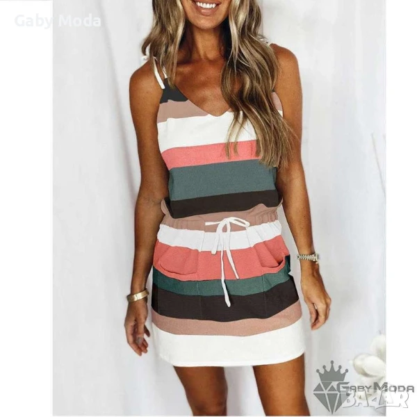 Раирана лятна рокля с V-образно деколте, снимка 1