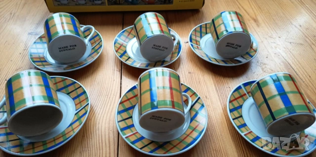 Сервиз за късо кафе, декор тартан/каре, снимка 2 - Сервизи - 53391474