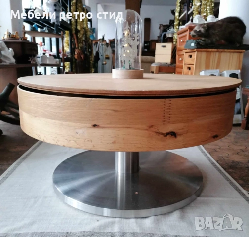 Кръгла холна маса с прибиращ се плот, вътрешен рафт и стабилна основа. , снимка 10 - Маси - 52169019