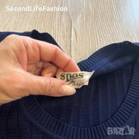 Винтидж блуза с къс ръкав SPES Paris от 80-те години, акрил еластична размер S, снимка 2 - Корсети, бюстиета, топове - 53175234