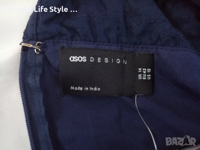 Нова дамска елегантна ASOS DESIGN midi рокля от тъмносиньо кадифе, р-р L, снимка 16 - Рокли - 52923698