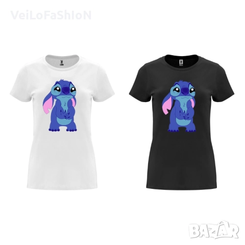 Нова дамска тениска със Стич - Sad Stitch в бял или черен цвят