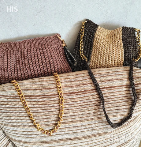 Плетени чанти с дълга дръжка, златно с кафяво, снимка 11 - Чанти - 50973963