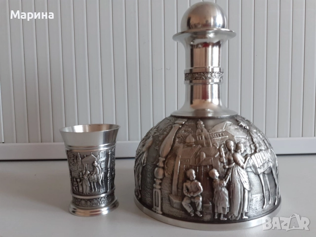 Комплект за ракия от калай Antik*Vintage  #86, снимка 3 - Антикварни и старинни предмети - 51564492