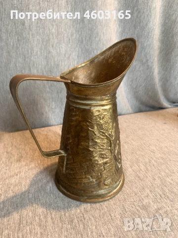   антична месингова кана гравиран дизайн  кръчма, снимка 4 - Антикварни и старинни предмети - 52868090