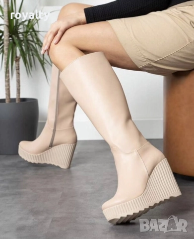 Ботуши на платформа - бежова кожа с бежово ходило