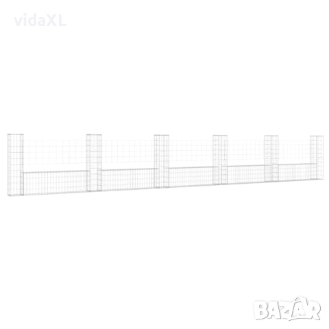 vidaXL U-образна габионна кошница с 6 стълба, желязо, 620x20x100 см（SKU:151279）, снимка 1