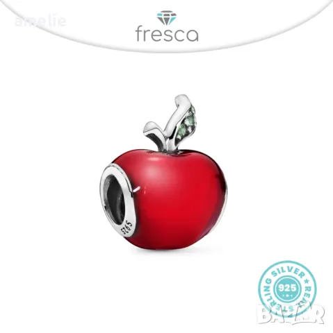 Талисман Fresca по модел тип Пандора Pandora с печат 925 Disney Cinderella's Apple. Колекция Amélie, снимка 1 - Гривни - 47889594