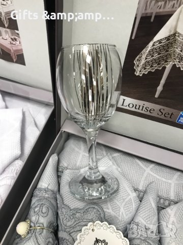Комплект от 6 стъклени чаши със сребърен декор, снимка 2 - Чаши - 41903433