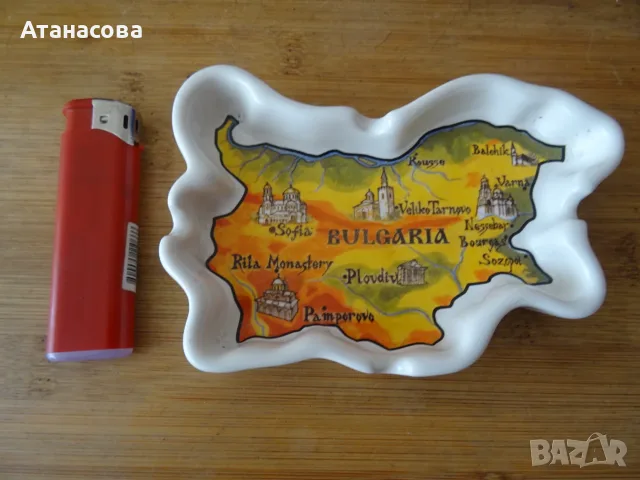 Рядък порцеланов пепелник карта на България 1980 г