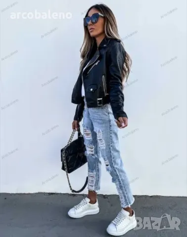 Дамско PU късо кожено яке с цип, 2цвята , снимка 3 - Якета - 47289198