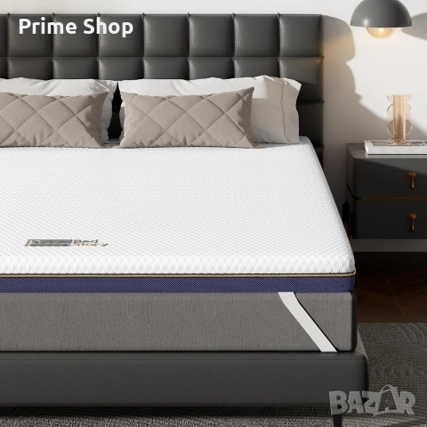 180x200см - Топ матрак BedStory, 7.5 см с мемори пяна и перящ се калъф 