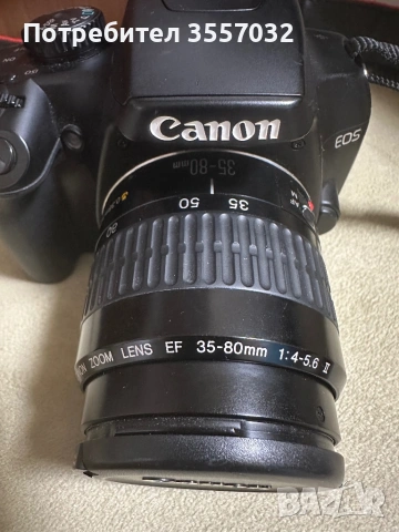Фотоапарат Canon eos 1000D + обектив 35-80 мм + 3 батерии, снимка 2 - Фотоапарати - 53215321