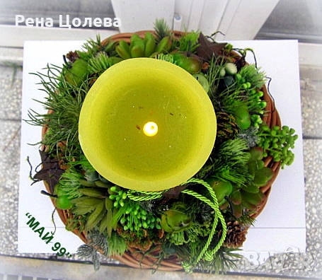 Коледен свещник със сукуленти, снимка 3 - Декорация за дома - 52678241