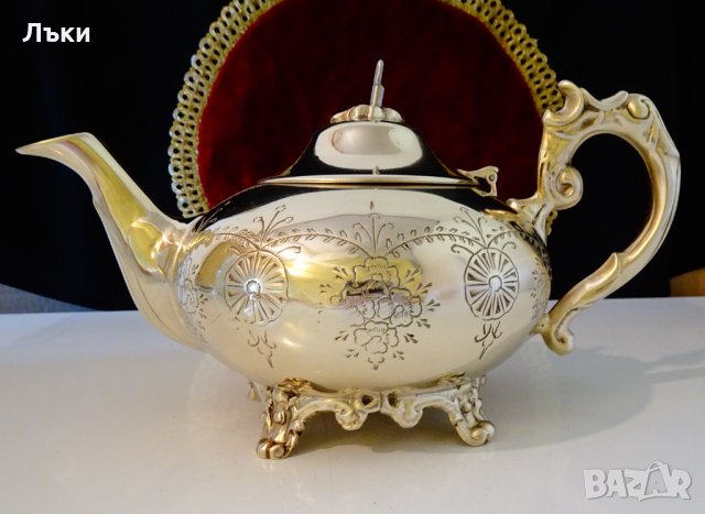Английски чайник,кана никелово сребро,рококо. , снимка 2 - Антикварни и старинни предмети - 34624513