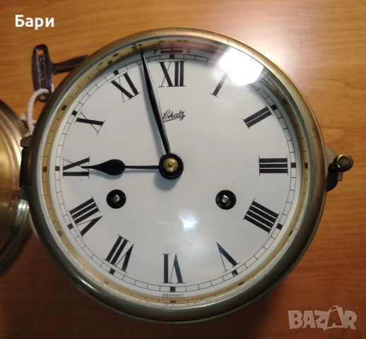 Месингов корабен часовник и барометър с термометър Schatz -Германия, снимка 3 - Антикварни и старинни предмети - 52889604