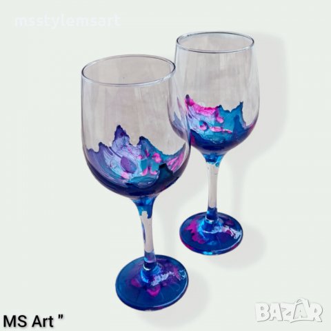 Ръчно рисувани чаши за вино , снимка 3 - Чаши - 39109580