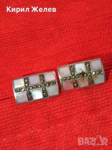 СРЕБЪРНИ СЕДЕФЕНИ АРТ ОБЕЦИ СРЕБРО 925 с ШЛИФОВАН РОЗОВ СЕДЕФ и МАРКАЗИТИ - ЧАСТ от КОПЛЕКТ 27657, снимка 4 - Обеци - 41638266