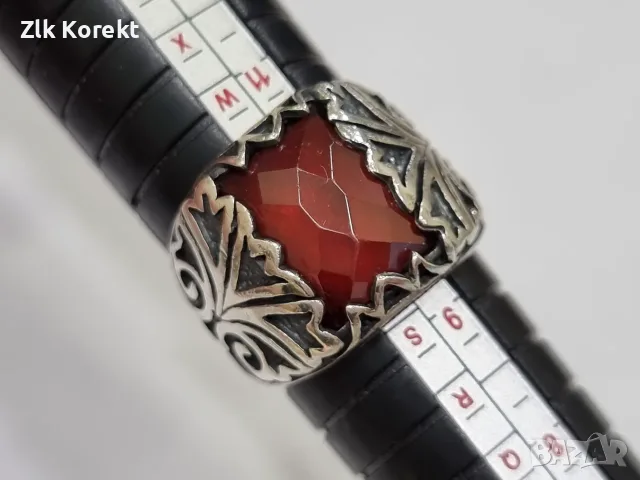 Сребърен пръстен с кехлибарен камък, снимка 6 - Пръстени - 56259576
