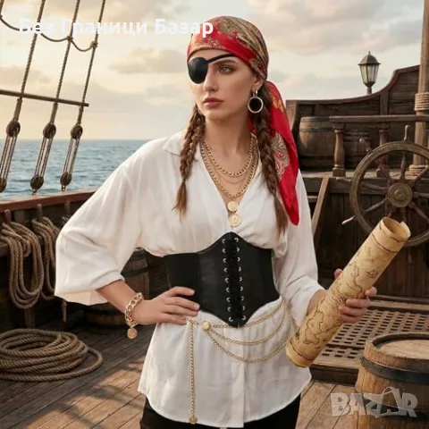 Нов комплект Пиратски аксесоари за жена Halloween костюм превръзка колан бижута Cosplay, снимка 7 - Други - 56130412