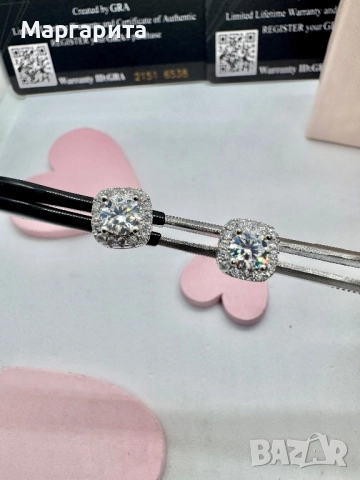 Сребърни обеци с мойсанит (диамант) 0.5 карата, снимка 5 - Обеци - 51630760