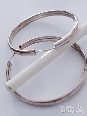 Сребърни обици халки големи С, снимка 2 - Обеци - 49311789