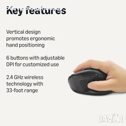 Нова Ергономична вертикална мишка 6 бутона 1000-2400 DPI за Windows, снимка 2 - Клавиатури и мишки - 53744477