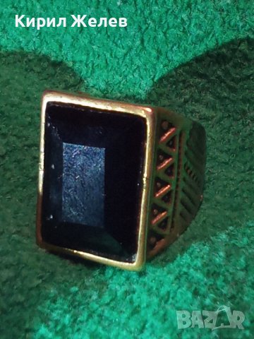 СТАР МЕДЕН ОРНАМЕНТИРАН РЕТРО АРТ ПРЪСТЕН с ГОЛЯМ ЮВЕЛИРНО ФАСЕТИРАН ЧЕРЕН ОНИКС 27370