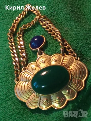 СТАРА АР ДЕКО СТИЛ ПОЗЛАТЕНА БРОШКА с ШЛИФОВАН ЗЕЛЕН АХАТ МАЙСТОРСКА РЕТРО ИЗРАБОТКА 48843, снимка 18 - Антикварни и старинни предмети - 48160266