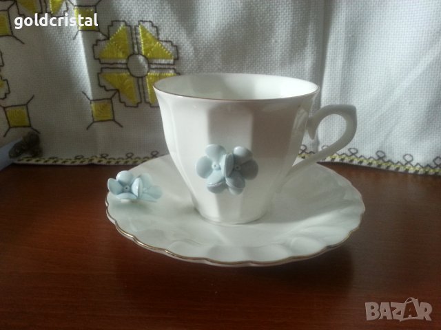 Стар български костен порцелан Бононя сет за чай 