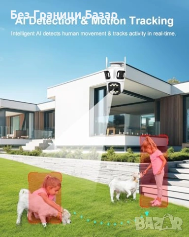 Нова 9MP WiFi външна камера 360° три обектива AI цветно нощно виждане, снимка 4 - Други - 53155646