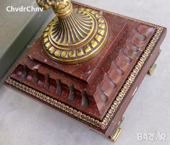 чифт2бр Франция 1800-те/42см-8кг/стари френски пиедестални вази с дръжки/бронз-мрамор, снимка 13 - Антикварни и старинни предмети - 55846731
