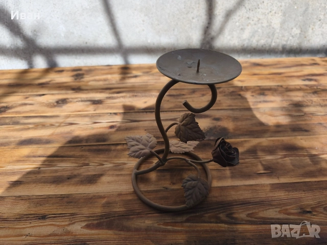 свещник ковано желязо с листа и роза , снимка 6 - Антикварни и старинни предмети - 53562506