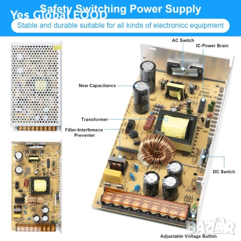 Kingwen импулсно захранване 12V 20A 240W за LED ленти, снимка 6 - Друга електроника - 53233632