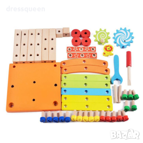 3473 Дървен конструктор Детска работилница, снимка 6 - Конструктори - 44612552