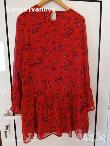 Pieces червена рокля на цветя М размер , снимка 3 - Рокли - 51363444