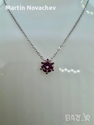 Сребърно колие с мойсанит (Диамант) 1 карат, снимка 2 - Колиета, медальони, синджири - 52944028