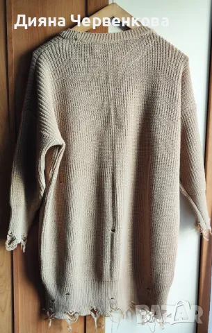 Вълнена дамска зимна блуза/пуловер цвят капучино с накъсано, снимка 2 - Блузи с дълъг ръкав и пуловери - 48506638