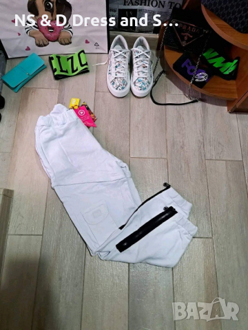 Дамски бял атрактивен спортно елегантен панталон, снимка 1 - Спортни екипи - 38345056