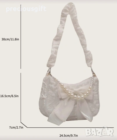 Дамска кокетна бяла чанта с панделка, снимка 6 - Чанти - 53289842