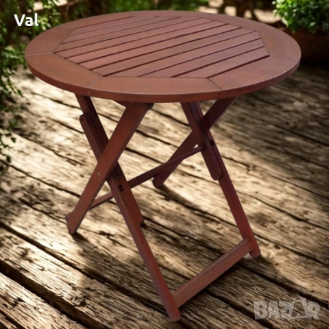 Маса сгъваема Muhler Meranti - Ø70xH74cm, дърво, снимка 5 - Маси - 53642492