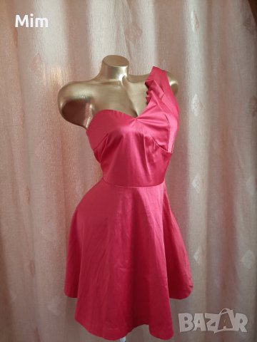 FISHZONE M Червена сатенена рокля с една презрамка, снимка 5 - Рокли - 39089126