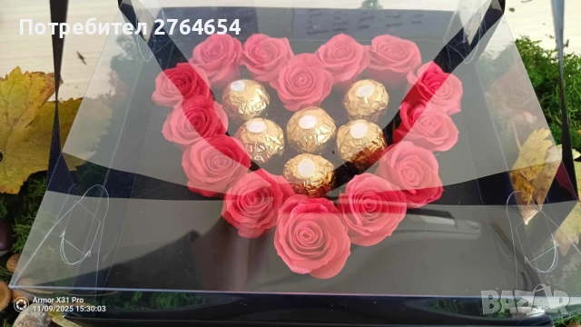 Подаръчна кутия със сапунени рози и бонбони, снимка 7 - Други - 52524787