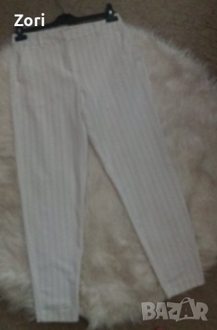СТРАХОТЕН спортно-елегантен панталон с висока талия  - бял на черно райе, снимка 1