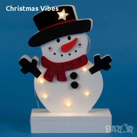 Светеща коледна украса във формата на снежен човек 25 см, снимка 3 - Декорация за дома - 52095377