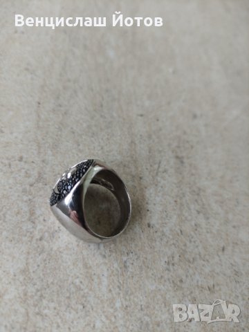 Сребърен пръстен с камъни череп и кости, снимка 4 - Пръстени - 33990035