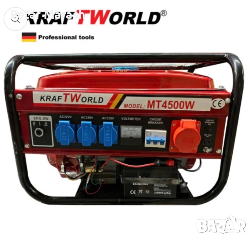 Четиритактов 3,5kW Генератор за ток KraftWorld – Агрегат с акумулатор и електростартер, снимка 3 - Генератори - 53647095