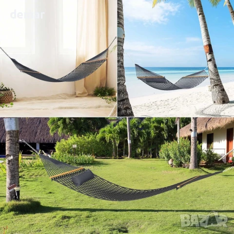 Традиционен ръчно тъкан хамак от памучно въже с удължителни вериги, до 150 кг, 3,2 х 1,5 метра, снимка 8 - Други стоки за дома - 51419085