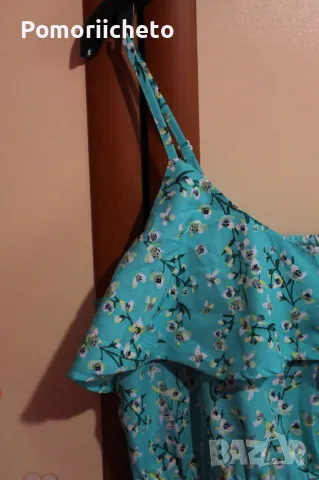 Нова рокля с етикет в тюркоазено с флорални мотиви, снимка 3 - Рокли - 47412387