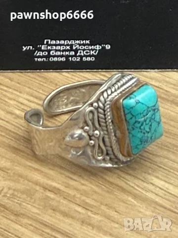 Сребърен пръстен със имитационнен камък на тюркоаз 925/5,13 грама , снимка 3 - Пръстени - 55735422